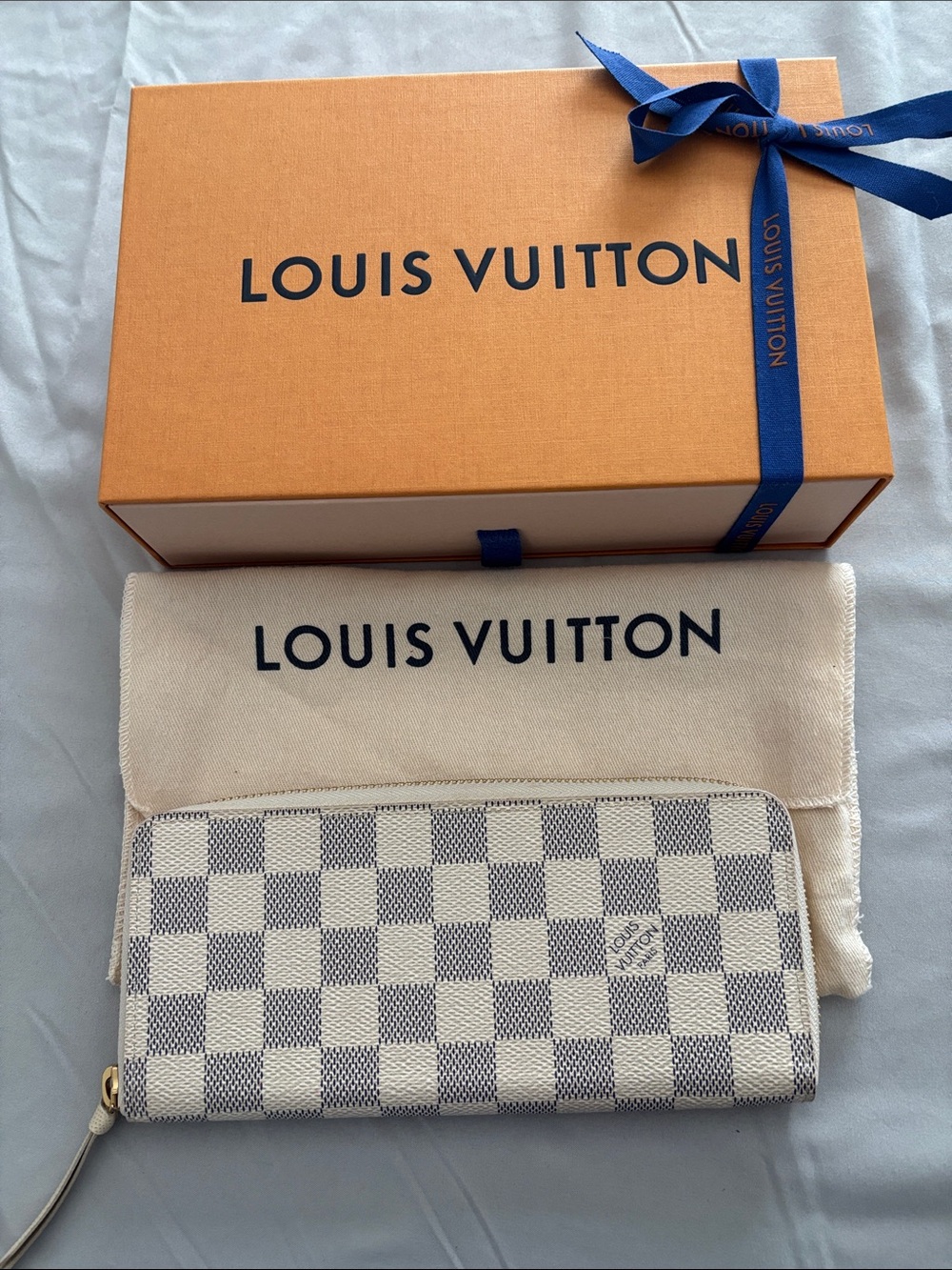 Louis Vuitton Damier Azur Zip Around Wallet in White and Light Gray